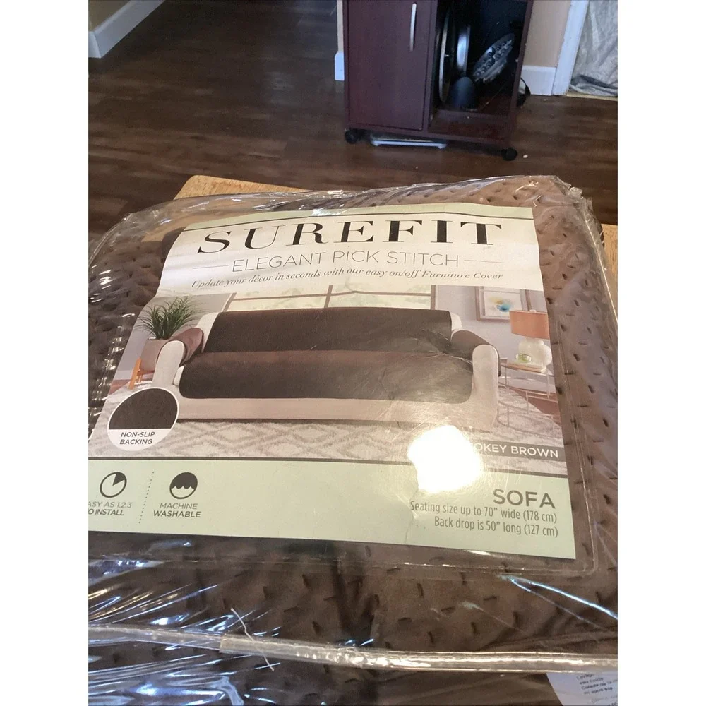 Sure Fit Elegant Pick Stitch Sofa Pet Cover Slipcover Smokey Brown 70in Wide